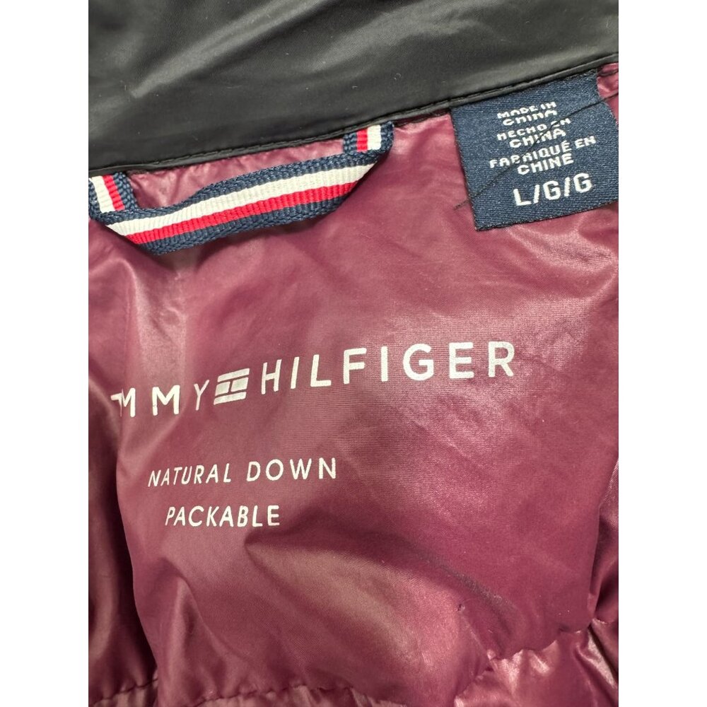 Tommy Hilfiger Performance Hoodie Puffer Jacket L Goose Down Packable Thumb Hole - Picture 3 of 8